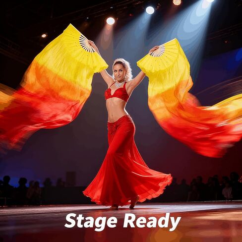 4 Pairs 5.91 FT / 1.8M Belly Dance Fans, Long Faux Silk Bamboo Veil Fans for Dancing with Gradient Colors, Left & Right Hand Fan Veils for Women Line Dancing & Performance in Kuwait