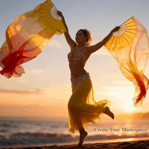 4 Pairs 5.91 FT / 1.8M Belly Dance Fans, Long Faux Silk Bamboo Veil Fans for Dancing with Gradient Colors, Left & Right Hand Fan Veils for Women Line Dancing & Performance in Kuwait