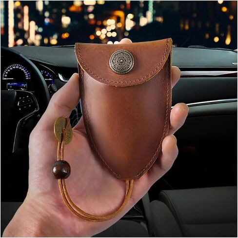 Key and Coin Holder Genuine Leather Key Holder Case Vintage Leather Car Key Bag Keychain Case Key Fob Organizer With Key Ring, Keys Protective Cover Keys with Zipper Coin Pocket(Black) in Saudi Arabia
