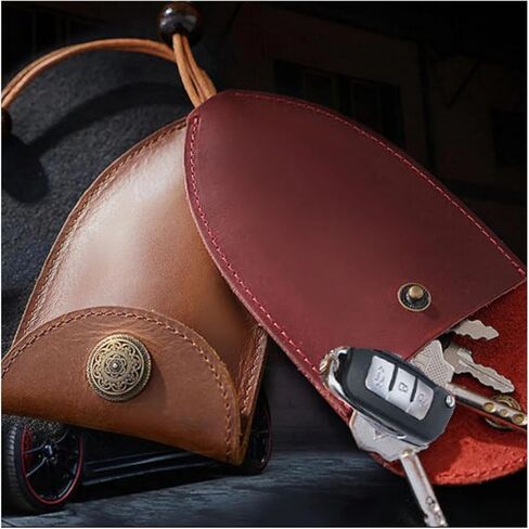 Key and Coin Holder Genuine Leather Key Holder Case Vintage Leather Car Key Bag Keychain Case Key Fob Organizer With Key Ring, Keys Protective Cover Keys with Zipper Coin Pocket(Black) in Saudi Arabia