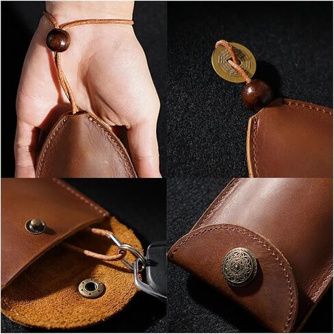 Key and Coin Holder Genuine Leather Key Holder Case Vintage Leather Car Key Bag Keychain Case Key Fob Organizer With Key Ring, Keys Protective Cover Keys with Zipper Coin Pocket(Black) in Saudi Arabia