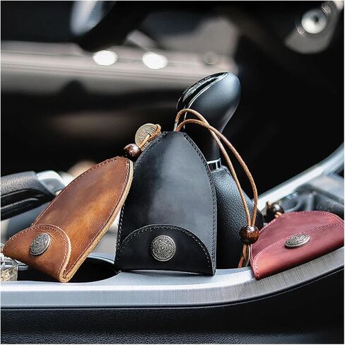 Key and Coin Holder Genuine Leather Key Holder Case Vintage Leather Car Key Bag Keychain Case Key Fob Organizer With Key Ring, Keys Protective Cover Keys with Zipper Coin Pocket(Black) in Saudi Arabia