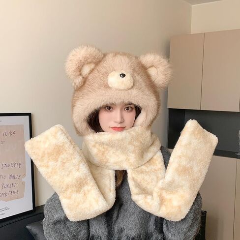 Plush Winter Hats for Women Warm Cute Animal Thick Hat Trapper Cap Faux Fur Ear Protecting Caps for Outdoor Travel 2025 in Kuwait