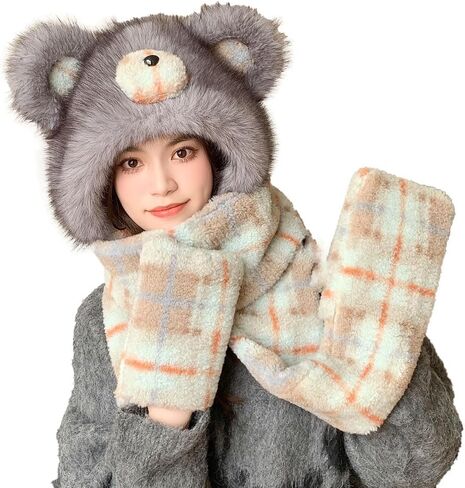 Plush Winter Hats for Women Warm Cute Animal Thick Hat Trapper Cap Faux Fur Ear Protecting Caps for Outdoor Travel 2025 in Kuwait