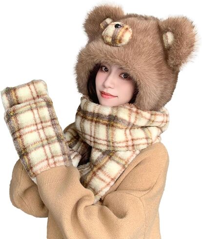 Plush Winter Hats for Women Warm Cute Animal Thick Hat Trapper Cap Faux Fur Ear Protecting Caps for Outdoor Travel 2025 in Kuwait