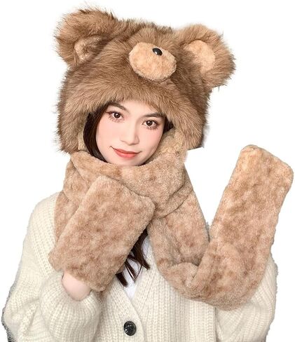 Plush Winter Hats for Women Warm Cute Animal Thick Hat Trapper Cap Faux Fur Ear Protecting Caps for Outdoor Travel 2025 in Kuwait