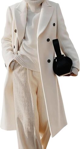 Kinghua Wool Coats for Women Fall Winter Dress Pea Coat Double Breasted Jackets Long Trench Coat Peacoat in Saudi Arabia