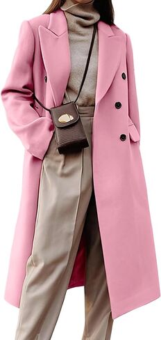 Kinghua Wool Coats for Women Fall Winter Dress Pea Coat Double Breasted Jackets Long Trench Coat Peacoat in Saudi Arabia