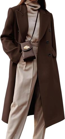 Kinghua Wool Coats for Women Fall Winter Dress Pea Coat Double Breasted Jackets Long Trench Coat Peacoat in Saudi Arabia