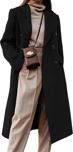 Kinghua Wool Coats for Women Fall Winter Dress Pea Coat Double Breasted Jackets Long Trench Coat Peacoat in Saudi Arabia