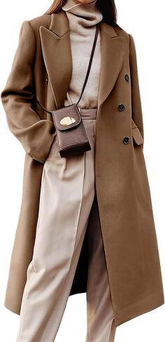 Kinghua Wool Coats for Women Fall Winter Dress Pea Coat Double Breasted Jackets Long Trench Coat Peacoat in Saudi Arabia