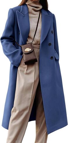 Kinghua Wool Coats for Women Fall Winter Dress Pea Coat Double Breasted Jackets Long Trench Coat Peacoat in Saudi Arabia