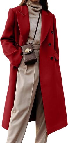 Kinghua Wool Coats for Women Fall Winter Dress Pea Coat Double Breasted Jackets Long Trench Coat Peacoat in Saudi Arabia