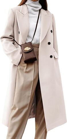 Kinghua Wool Coats for Women Fall Winter Dress Pea Coat Double Breasted Jackets Long Trench Coat Peacoat in Saudi Arabia