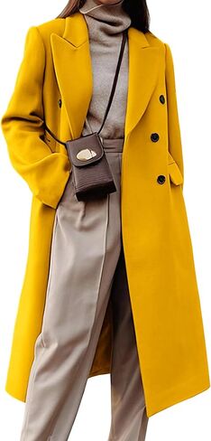 Kinghua Wool Coats for Women Fall Winter Dress Pea Coat Double Breasted Jackets Long Trench Coat Peacoat in Saudi Arabia