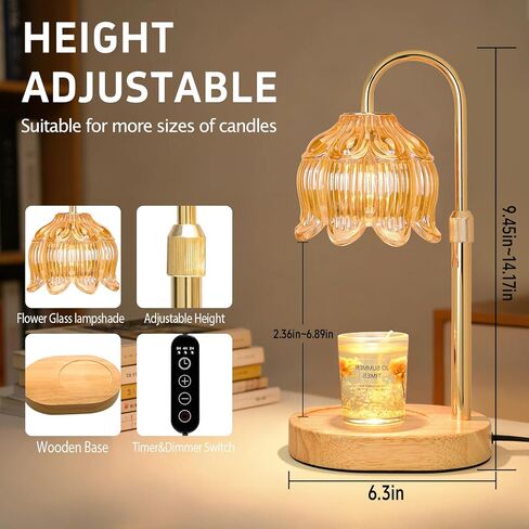 Flower Candle Warmer lamp with Timer Dimmer,Adjustable Height Candle Warmer,Fits All Jar Scented Candles,Christmas Gifts for Mom Women,Candle Lamp for Bedroom Home Decor,Flower Amber in Saudi Arabia