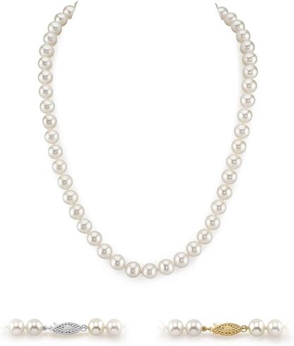 The Pearl Source 14K Gold AAAA Quality White Freshwater Cultured Pearl Necklace for Women in 24" Matinee Length in Saudi Arabia
