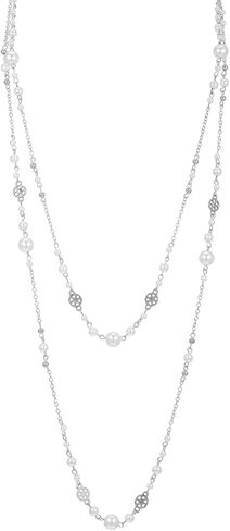 Long Gold Pearl Necklaces for Women, Trendy Dainty Layered Pearl Necklace Statement Strand Chain Fashion Jewelry Gift Sweater Accessories in Saudi Arabia