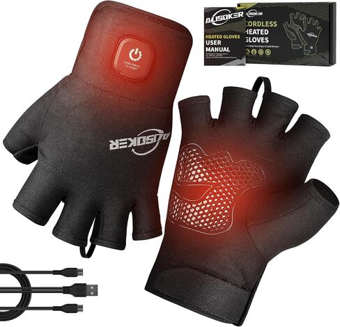 Winter Heated Gloves for Men Women Electric Fingerless Heated Gloves with Dual-USB Charging Cable for Typing Driving in Saudi Arabia