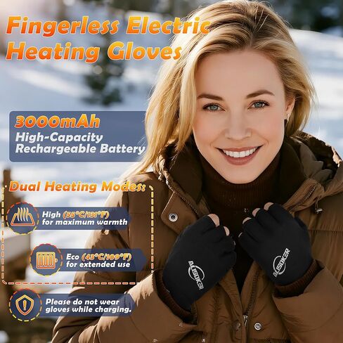 Winter Heated Gloves for Men Women Electric Fingerless Heated Gloves with Dual-USB Charging Cable for Typing Driving in Saudi Arabia