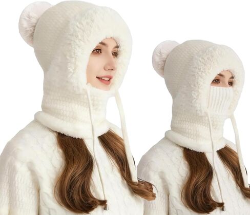 3 in 1 Beanie Hat for Women, Womens Balaclava Winter, Wind-Resistant Scarf Face Mask Hooded, Cover for Outdoor Skiing Hiking in Saudi Arabia