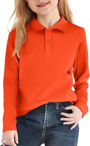 Kids Polo Shirts Long Sleeve Collared Girl Uniforms Preppy Button Boys Shirts Going Out Clothes 6-10 Years in Saudi Arabia
