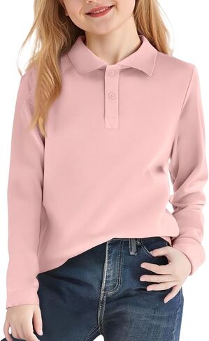 Kids Polo Shirts Long Sleeve Collared Girl Uniforms Preppy Button Boys Shirts Going Out Clothes 6-10 Years in Saudi Arabia