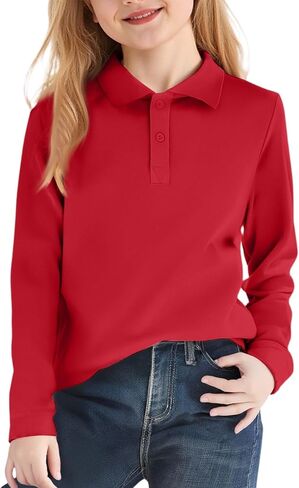 Kids Polo Shirts Long Sleeve Collared Girl Uniforms Preppy Button Boys Shirts Going Out Clothes 6-10 Years in Saudi Arabia