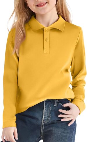 Kids Polo Shirts Long Sleeve Collared Girl Uniforms Preppy Button Boys Shirts Going Out Clothes 6-10 Years in Saudi Arabia