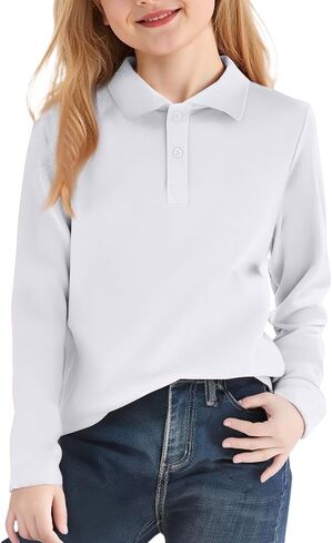 Kids Polo Shirts Long Sleeve Collared Girl Uniforms Preppy Button Boys Shirts Going Out Clothes 6-10 Years in Saudi Arabia