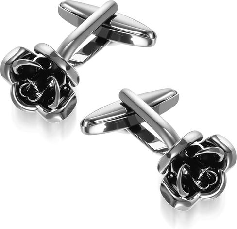 أزرار أكمام Ouligay Black Rose للرجال، أزرار أكمام قميص كلاسيكي، أزرار أكمام سهرة لقميص الزفاف هدية الأعمال للابن، الأب، الزوج، الذكرى السنوية، عيد الميلاد in Kuwait