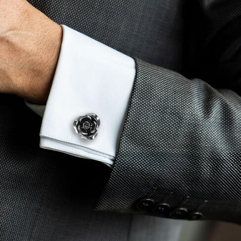 أزرار أكمام Ouligay Black Rose للرجال، أزرار أكمام قميص كلاسيكي، أزرار أكمام سهرة لقميص الزفاف هدية الأعمال للابن، الأب، الزوج، الذكرى السنوية، عيد الميلاد in Kuwait