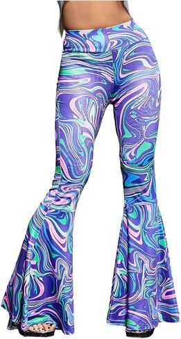 Floerns Women's Marble Flare Leg Pants Elastic Waist Reflective Music Festival Y2k Pants in Saudi Arabia