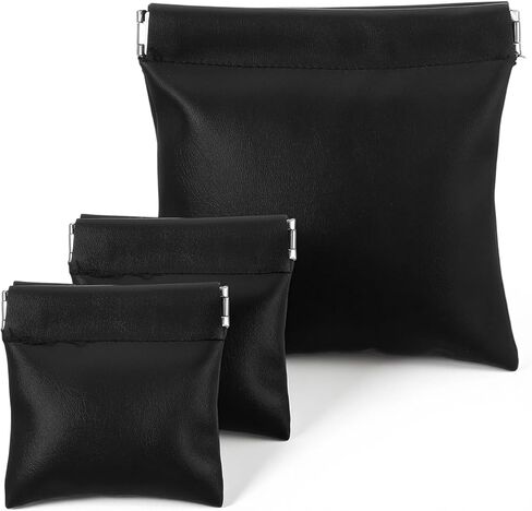 3 Pcs Leather Squeeze Coin Purse Pouch Change Holder Self-Closing Coin Pouch for Men No Zipper Small Change Purse Black Portable Small Makeup Bag Storage Travel fit Cosmetics Headphones Jewelry Women in Saudi Arabia