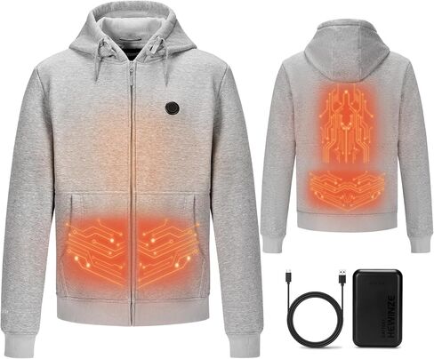 سترة بغطاء للرأس بسحاب من HEWINZE - تقنية الجرافين بخمس مناطق لتحقيق الدفء المتساوي | سويت شيرت ببطارية 7.4 فولت للجنسين in Kuwait