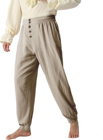 MO GOOD Mens Pirate Renaissance Pants Viking Costume, Medieval Retro Drawstring Ankle Pants Cotton Cosplay for Ren Faire in Saudi Arabia