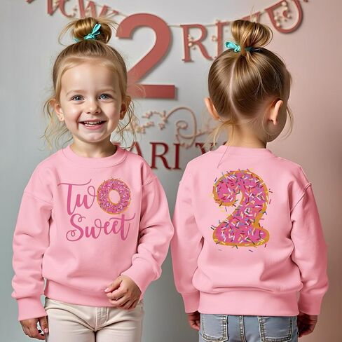MODNTOGA Birthday Girl Sweatshirt Toddler Kids Two Sweet Print Donuts Graphic Long Sleeve Shirt 2T Bday Party Outfit Tops in Saudi Arabia