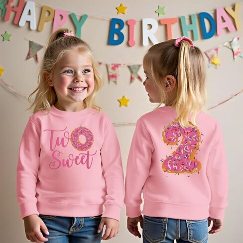 MODNTOGA Birthday Girl Sweatshirt Toddler Kids Two Sweet Print Donuts Graphic Long Sleeve Shirt 2T Bday Party Outfit Tops in Saudi Arabia