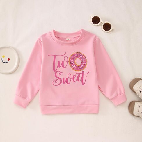 MODNTOGA Birthday Girl Sweatshirt Toddler Kids Two Sweet Print Donuts Graphic Long Sleeve Shirt 2T Bday Party Outfit Tops in Saudi Arabia