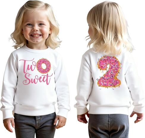 MODNTOGA Birthday Girl Sweatshirt Toddler Kids Two Sweet Print Donuts Graphic Long Sleeve Shirt 2T Bday Party Outfit Tops in Saudi Arabia