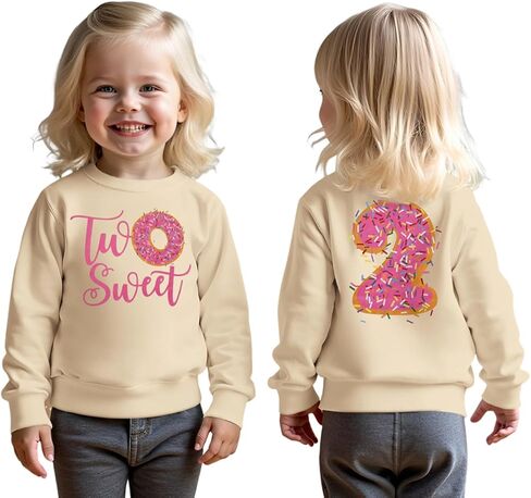 MODNTOGA Birthday Girl Sweatshirt Toddler Kids Two Sweet Print Donuts Graphic Long Sleeve Shirt 2T Bday Party Outfit Tops in Saudi Arabia