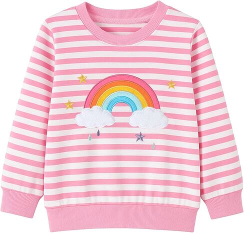 HILEELANG Girls Sweatshirts Cotton Blend Crewneck Pullover Tops Cute Crewneck Fall Winter Tops Clothes for Kids 2-7Y in Saudi Arabia