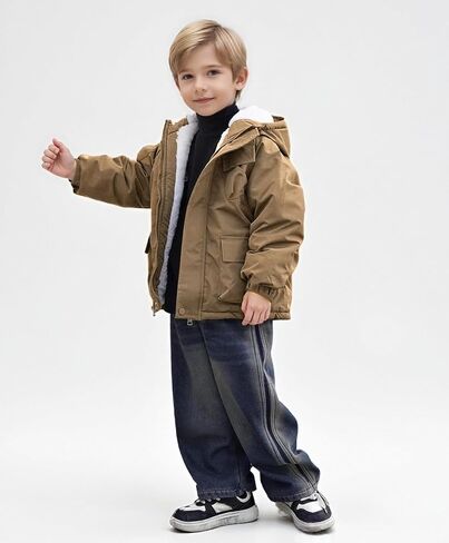 3-14 Years Boys Fall Winter Coats Wind Water-Resistant Puffer Jacket Warm Fleece-Lined Hooded Clothes in Saudi Arabia