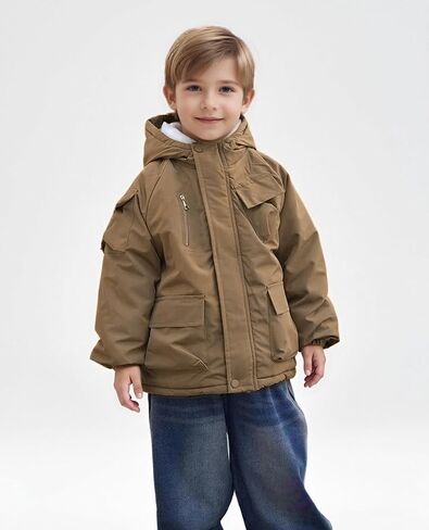 3-14 Years Boys Fall Winter Coats Wind Water-Resistant Puffer Jacket Warm Fleece-Lined Hooded Clothes in Saudi Arabia