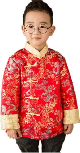 Chinese Traditional Children Coat Dragon Boy Greatcoat Jacket Outfits Spring Festival in Saudi Arabia
