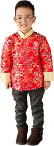 Chinese Traditional Children Coat Dragon Boy Greatcoat Jacket Outfits Spring Festival in Saudi Arabia
