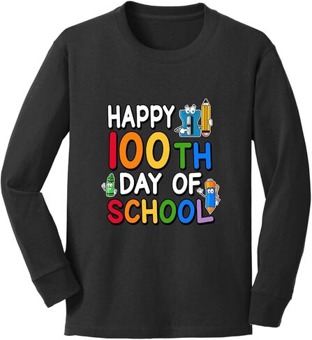 Wild Bobby Happy 100th Day of School Cute Pencil Marker School Youth Longsleeve Shirt in Saudi Arabia