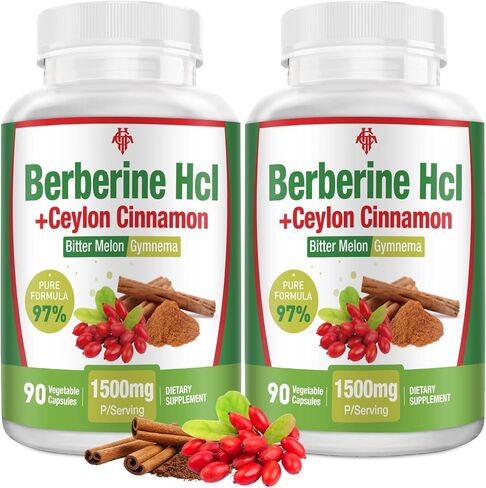 Berberine Supplement 1500mg - Premium Berberine HCl 97% Purity Berberine Plus Pure Ceylon Cinnamon, High Potency Berberine for Men Women, Non-GMO Vegan 2Pack in Saudi Arabia