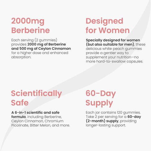 Berberine HCl Gummies Supplement 2000mg, High Potency Berberine with Ceylon Cinnamon, Chromium and Bitter Melon for Women & Men, Metabolism Support, AMPK, Sugar Free, Vegan, 120 Count, 60 Day Supply in Kuwait