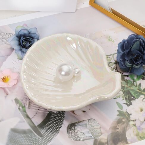 Ring Dish Shell Shape Ceramic Jewelry Dish Tray Shell Trinket Dishes Cute Organizer Plate Rings Earrings Necklaces Keys Decorations Accessories for Mom Home Decor in Kuwait